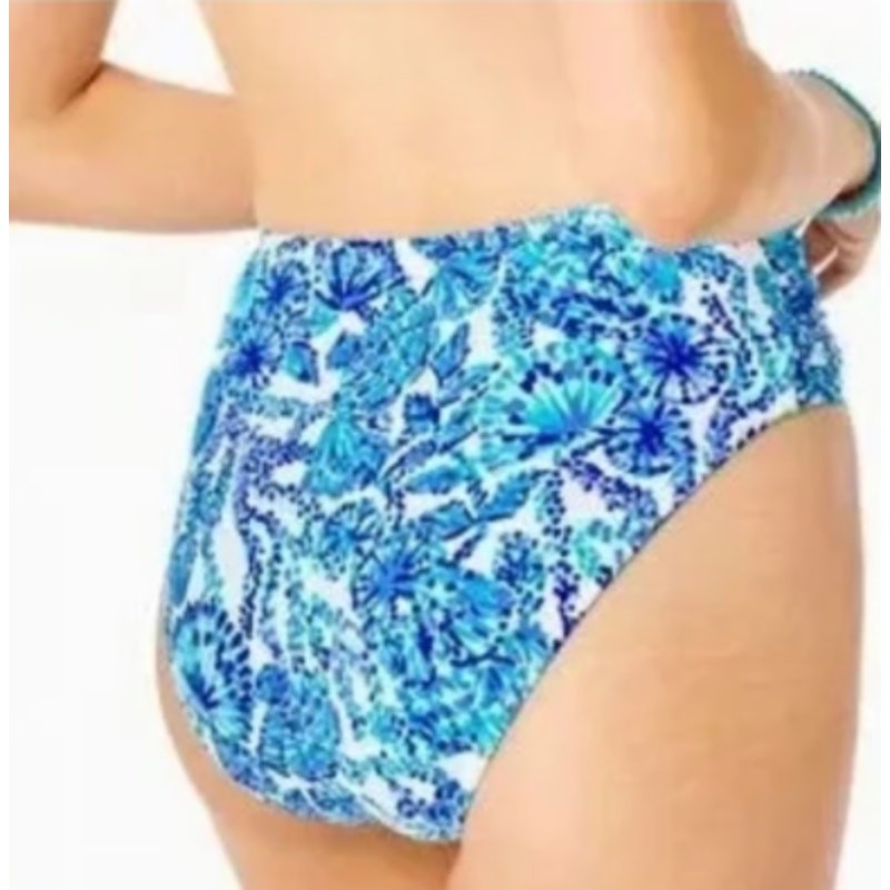 LILLY PULITZER Yarrow High-Waisted Bikini Bottom Size 2 Blue Turquoise Oasis NWT