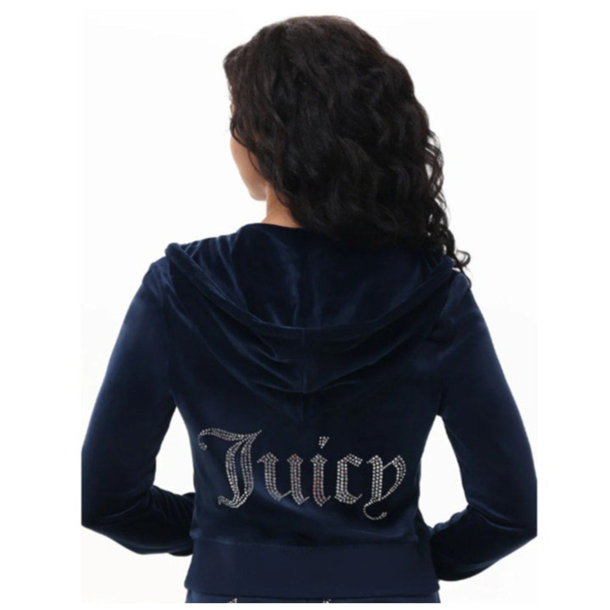 JUICY COUTURE Women's OG Big Bling Velour Hoodie Medium Regal Blue Zip NWT