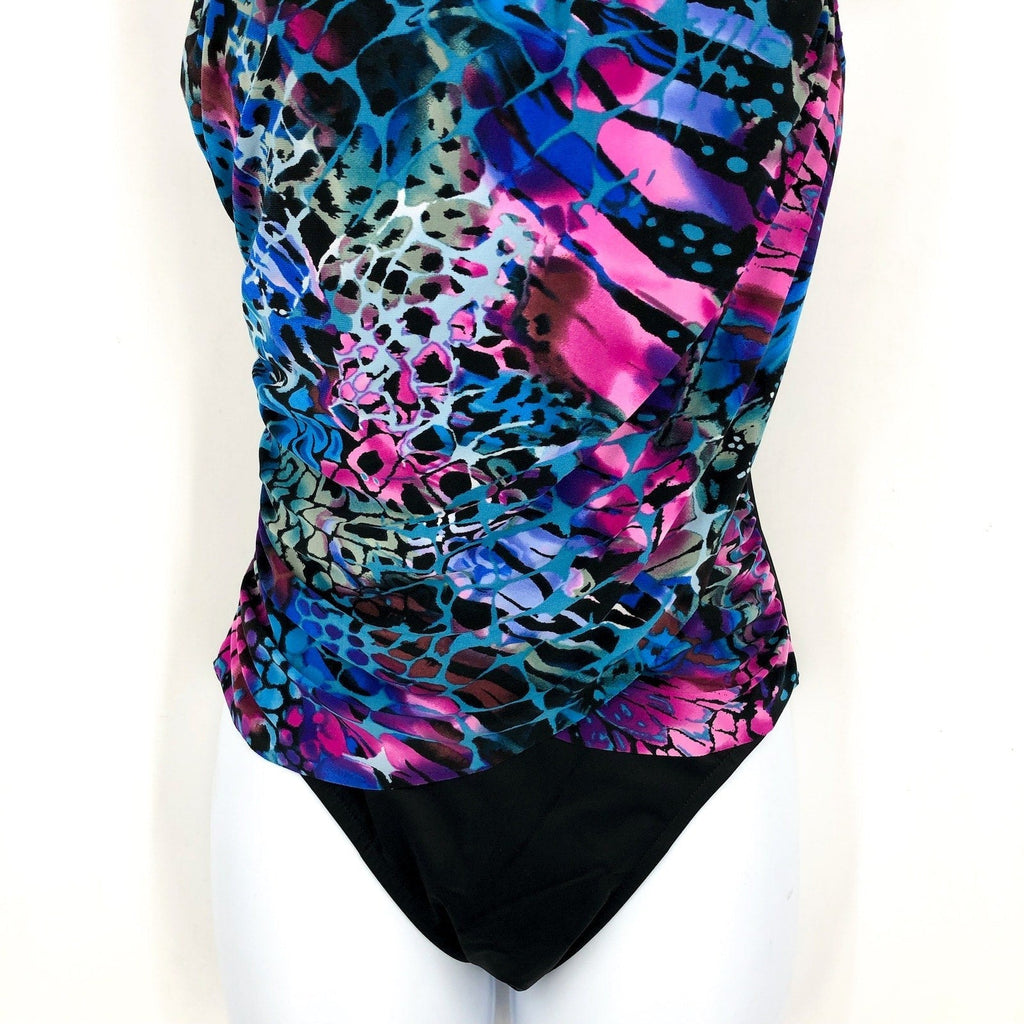 MAGICSUIT Lisa One Piece Swimsuit Size 8 Blue Black Social Butterfly NWT