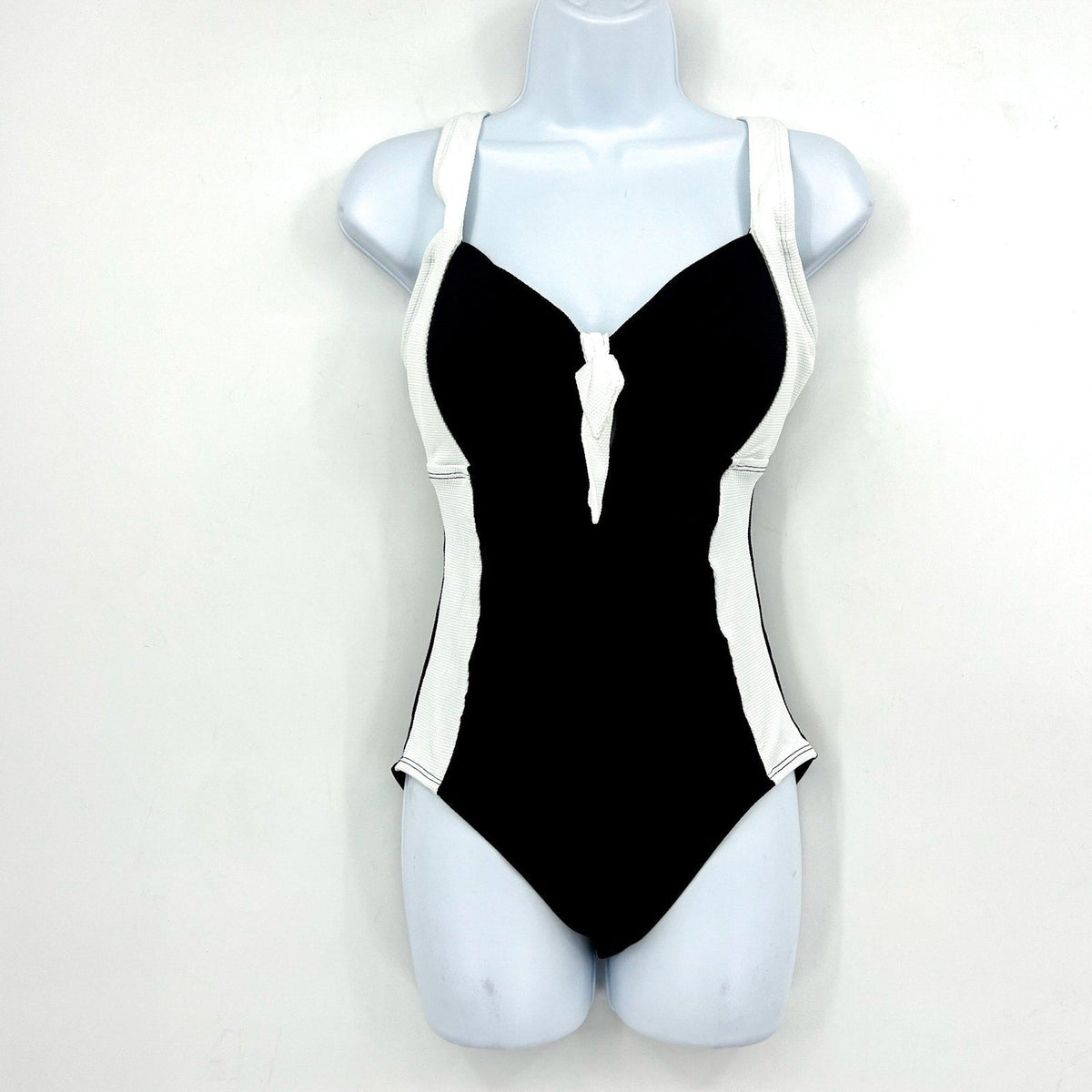TOMMY BAHAMA Island Cays Tie-Front One-Piece Swimsuit Size 8 Black White NWT