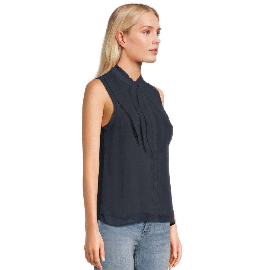 NIC + ZOE Women's Falling Chiffon Top Medium Navy Blue Sleeveless NWT