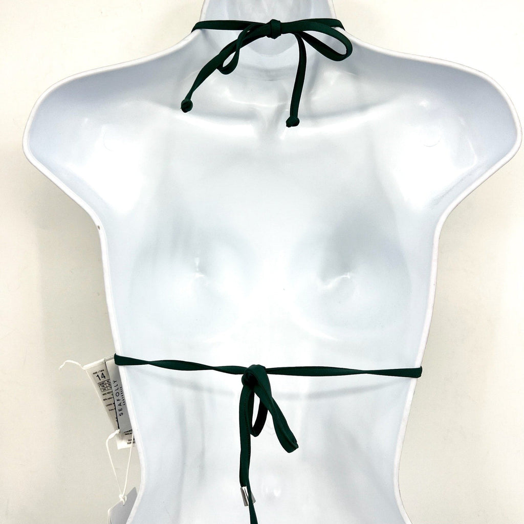 SEAFOLLY Womens Gia Ric Rac Slide Triangle Bikini Top Size 6 Green White NWT