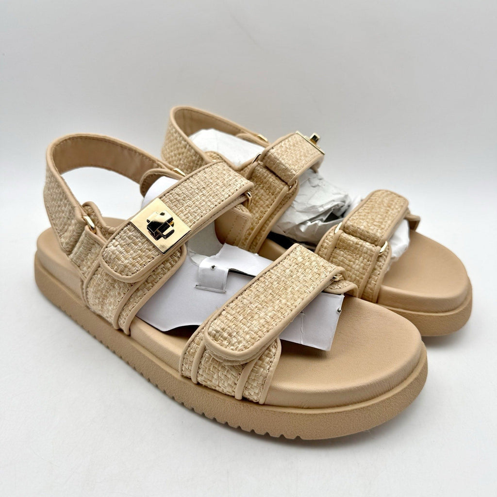 Steve Madden Womens Mona Sandals Size 9.5 M Tan Brown Raffia NIB