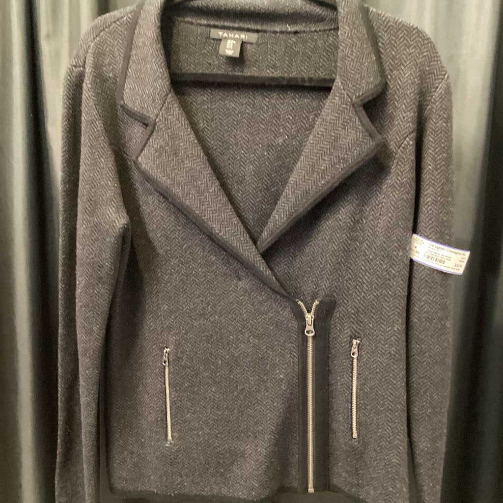 Tahari Moto Zip Wool Herringbone JACKETS M