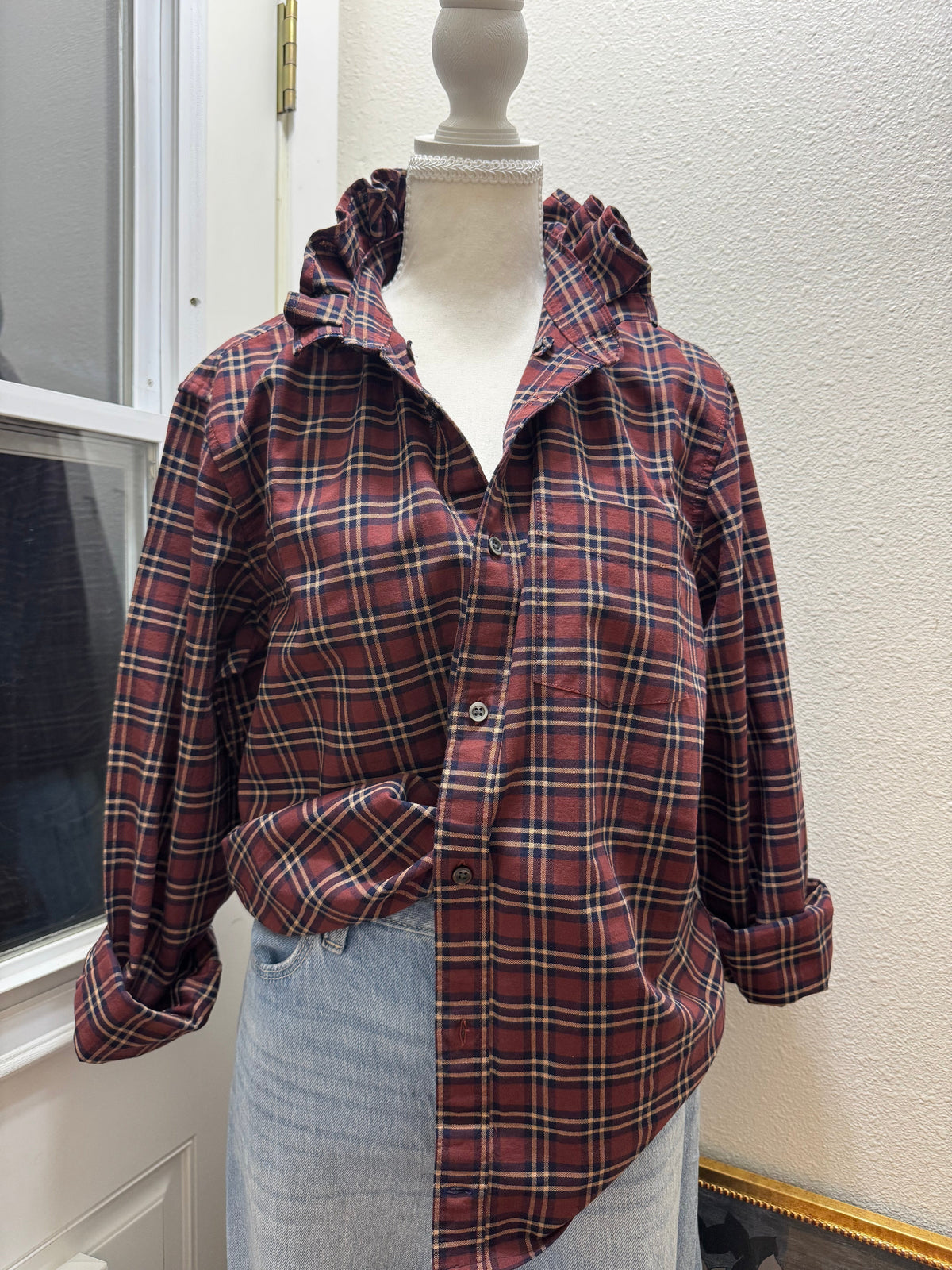 Brand Gap - Wine, Navy and Camel Plaid Long Sleeve - Multiple Sizes