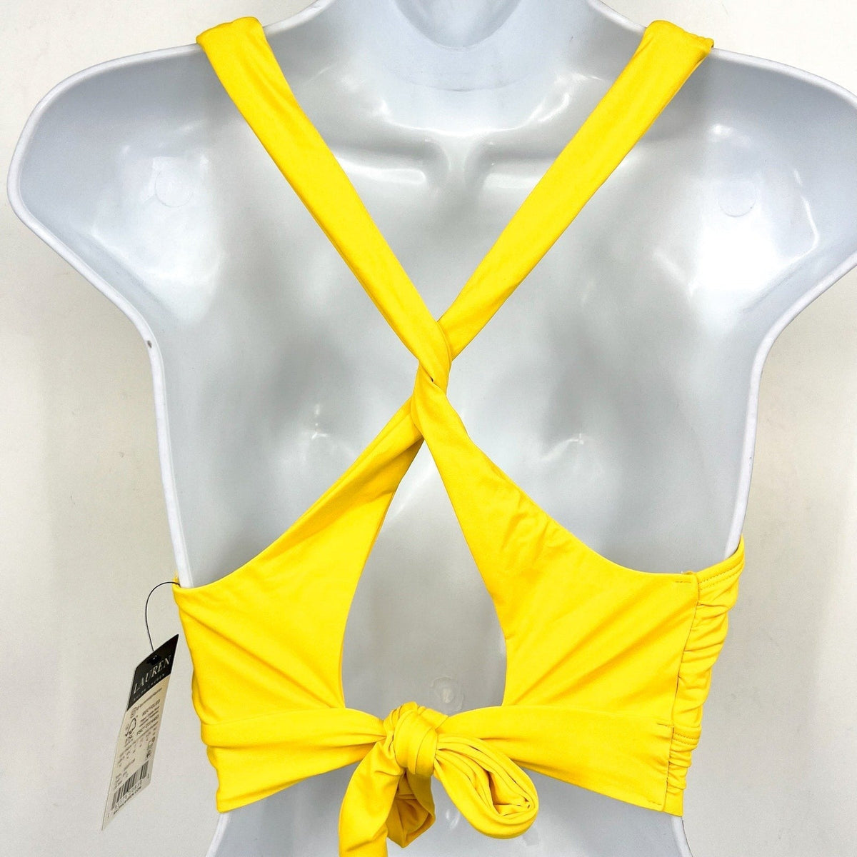 LAUREN RALPH LAUREN Twist X Back Bikini Top Size 4 Bright Yellow Beach Club NWOT