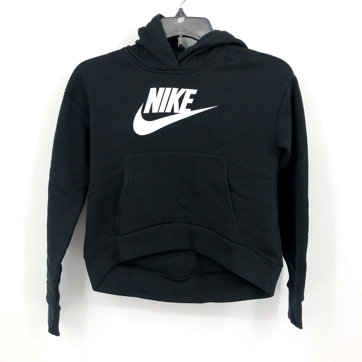 NIKE Girls Club Fleece Pullover Hoodie Club XS Black White Sweatshirt NWT
