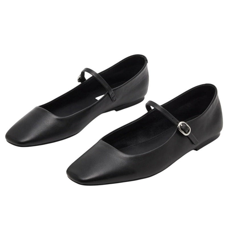Steve Madden Womens Maple Flats Size 7.5 M Black Leather Mary Jane NWOB