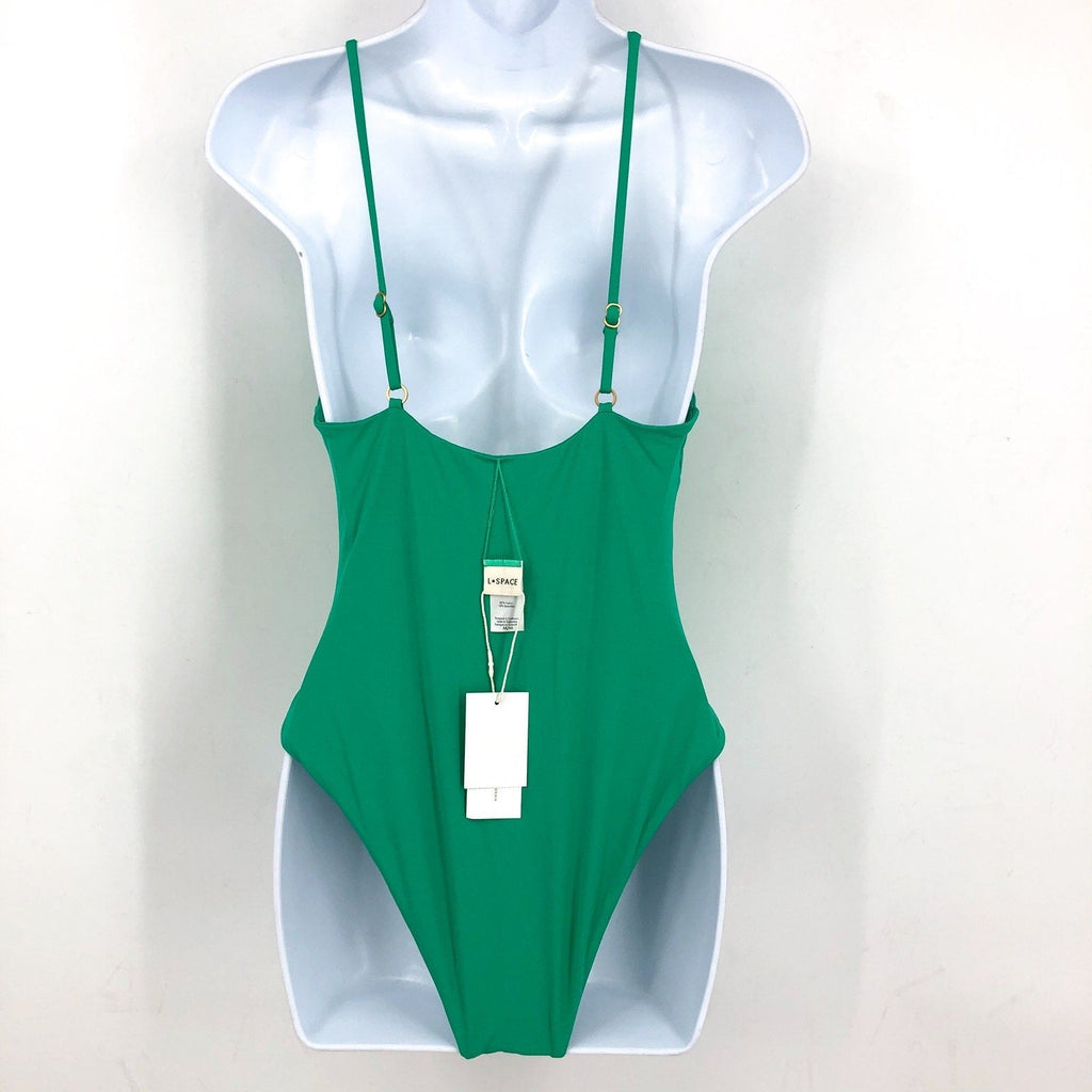 L*SPACE Women's Piper Classic One Piece Swimsuit Medium Jade Green Keyhole NWT