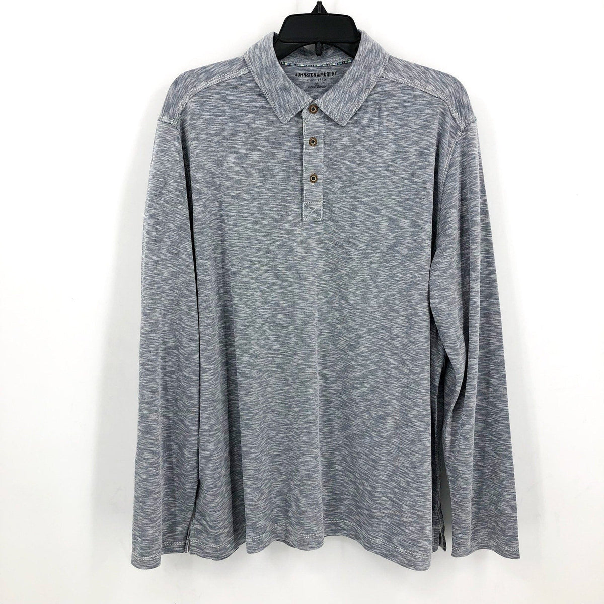 JOHNSTON & MURPHY Men's Polo Shirt XL Blue Indigo Vintage Slub Long-Sleeve NWT