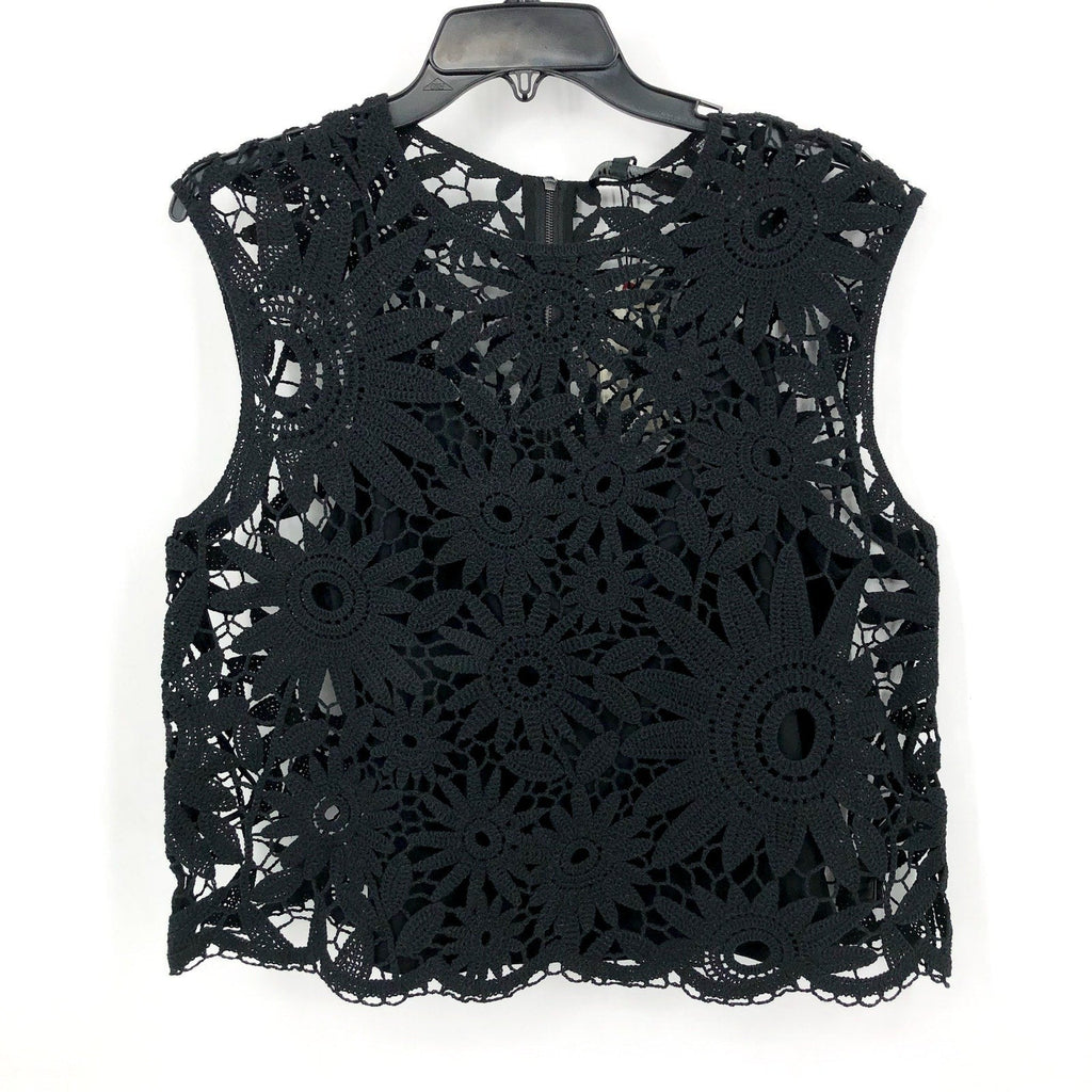 TED BAKER Women's Katrnn Crochet Top US 10 Ted Size 4 Black Short Sleeve NWT