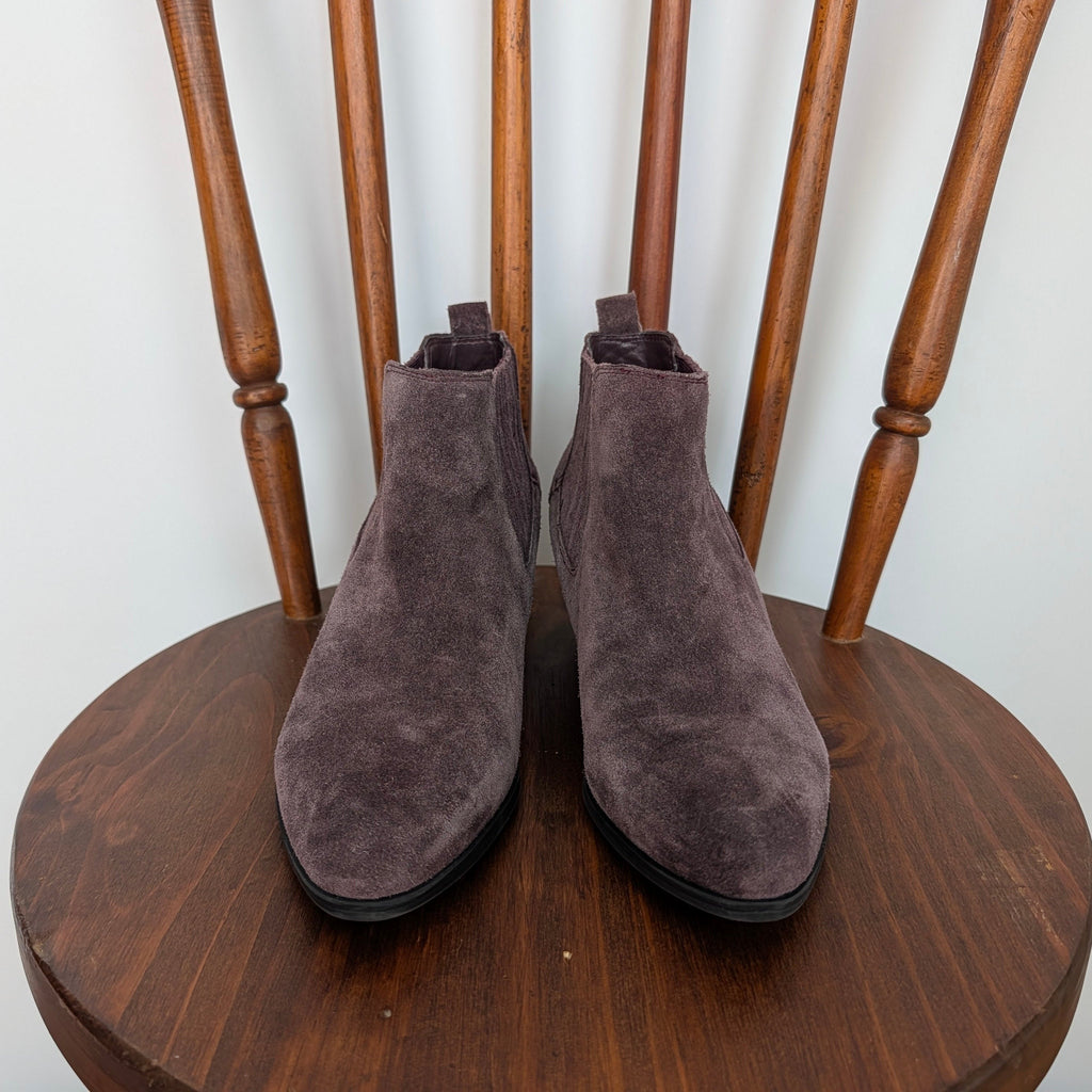 Crown Vintage Plum Suede Heeled Ankle Boots - 8.5