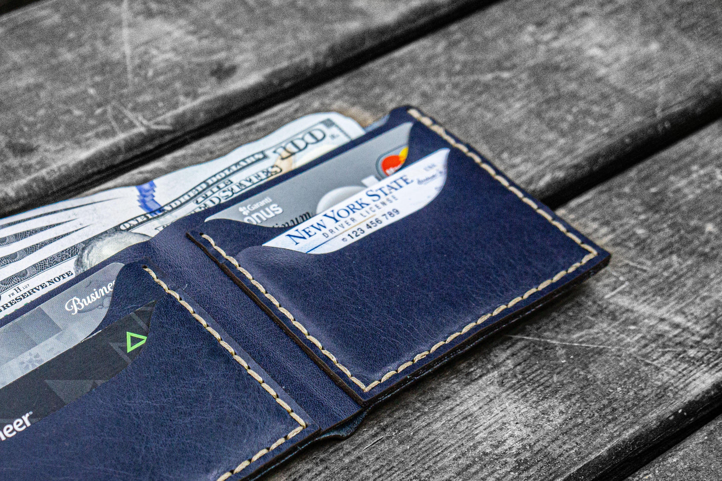 No.48 Personalized Handmade Leather Wallet - Navy Blue