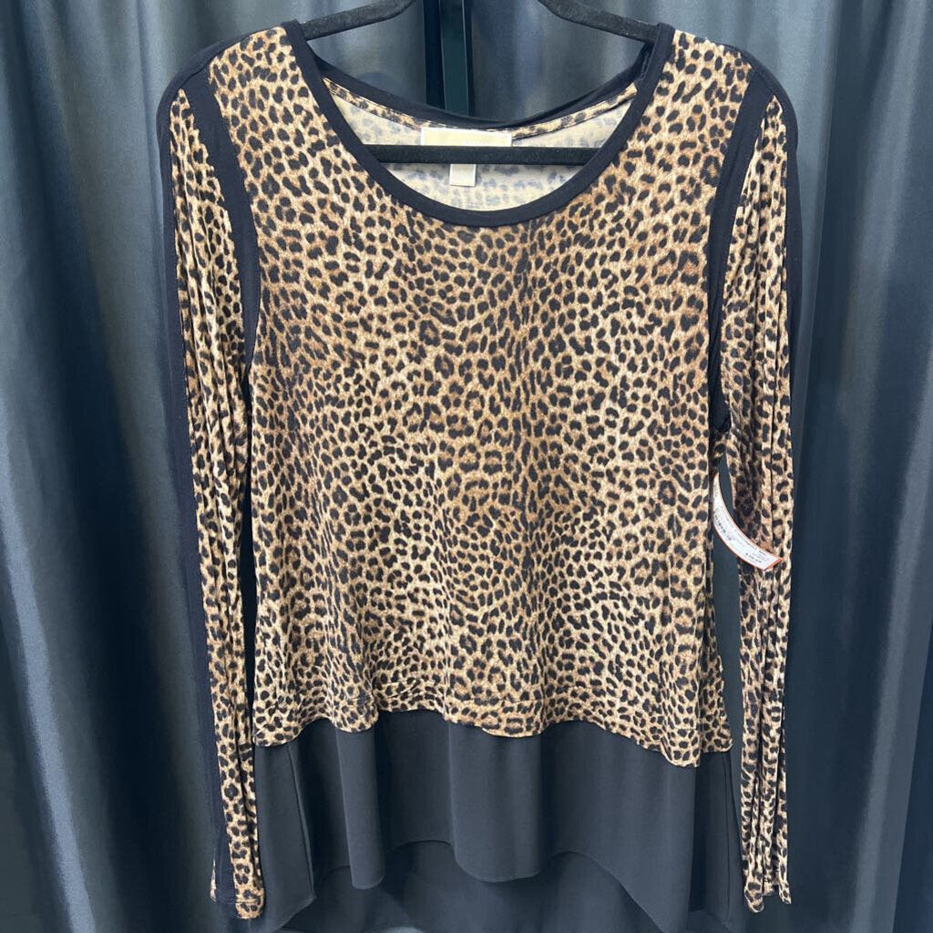 Michael Kors LS Leopard Black Trim TOPS L