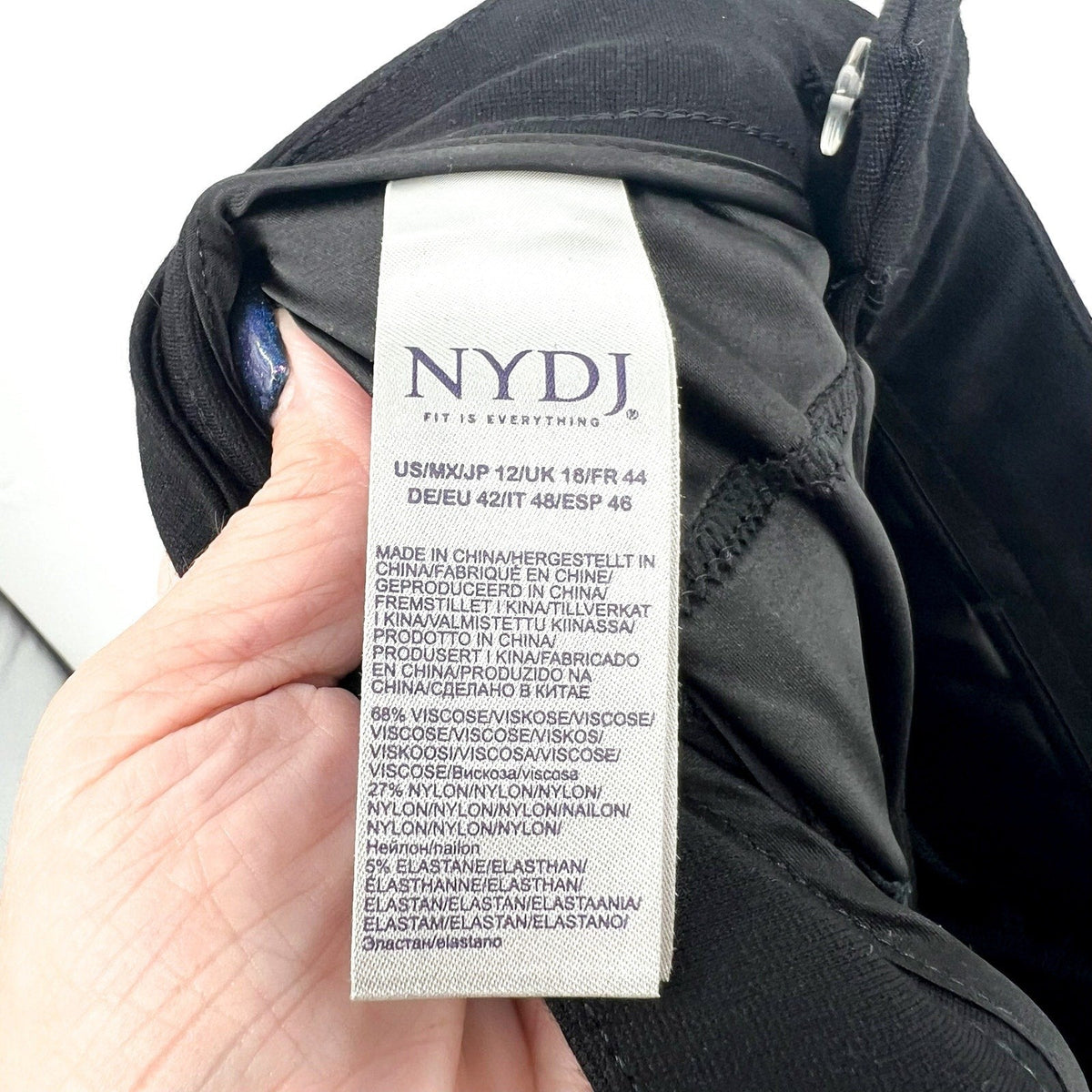 NYDJ Women's Slim Trouser Pants Size 12 Black Ponte Knit High Rise NWT
