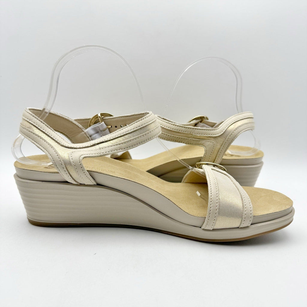 SAS Womens Seight Wedge Sandals Size 9 Narrow Gold Beige Leather NIB