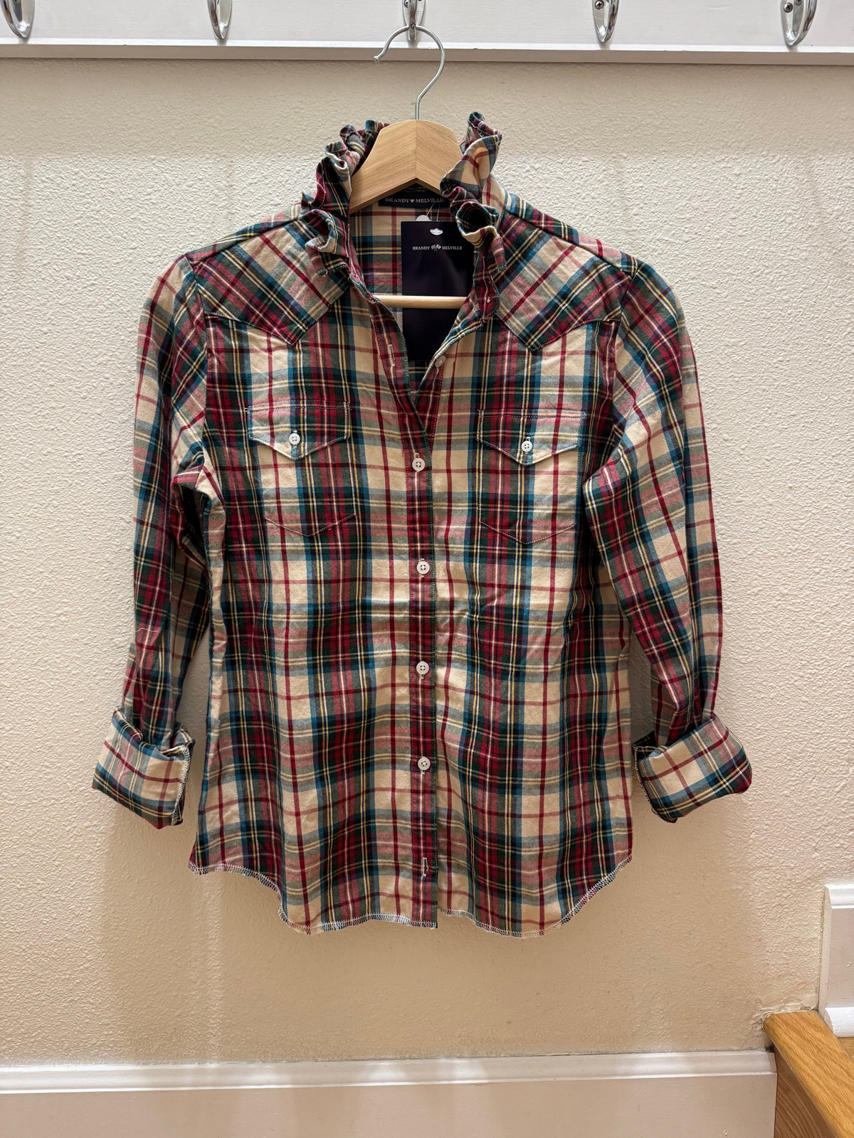 Mini Brandy Drop - Brand New Brandy Melville - Multi Plaid Long Sleeves - XS