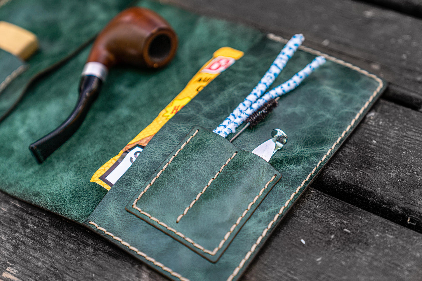 Personalized Leather Pipe Pouch/Pipe Roll - Rustic Green