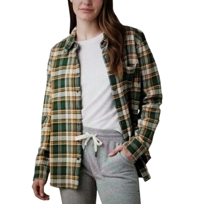 PRANA Women's Golden Canyon Flannel Shirt Small Soft Pine Green Plaid NWT