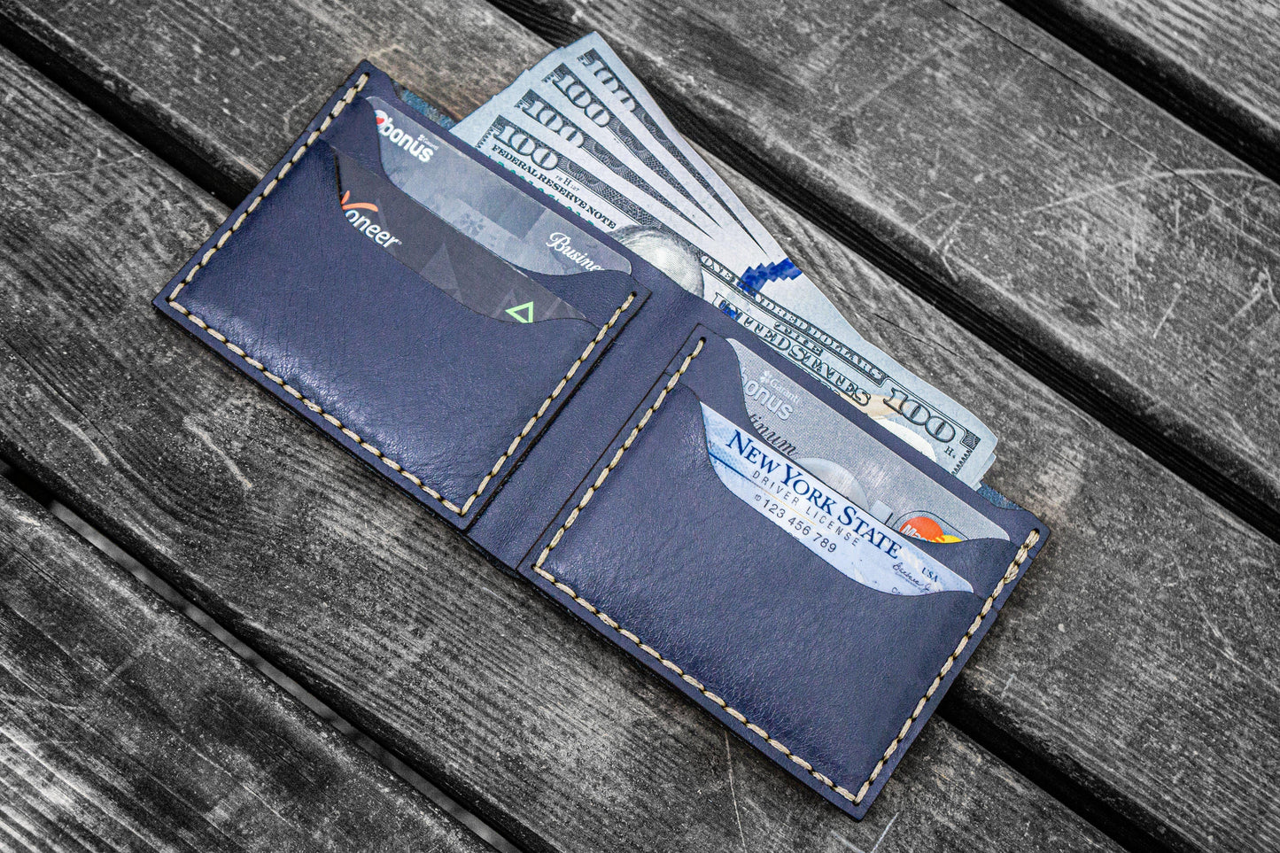 No.48 Personalized Handmade Leather Wallet - Navy Blue