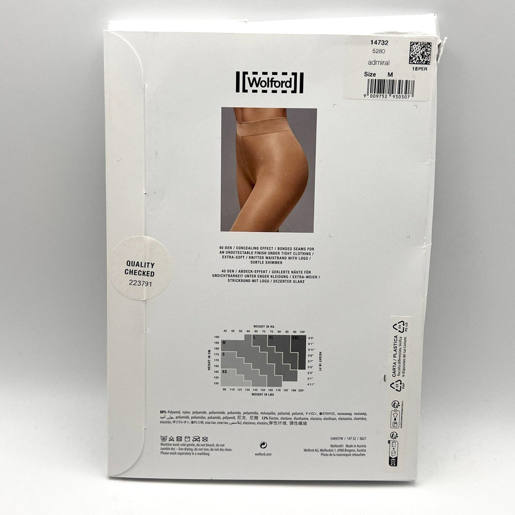 WOLFORD Women's Pure Shimmer 40 Concealer Tights Medium Admiral Flawless NWT