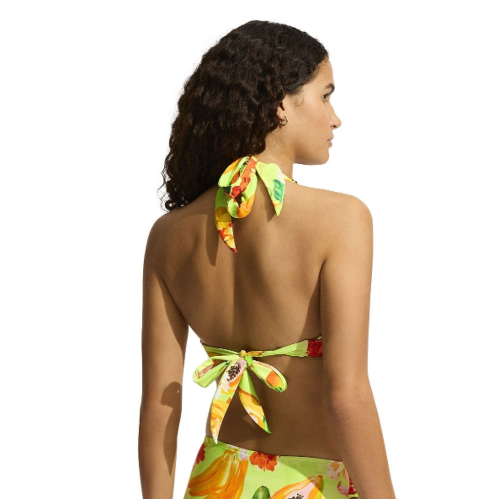 SEAFOLLY Womens Tropique Multi Fit Triangle Bikini Top Size 6 Green Longline NWT