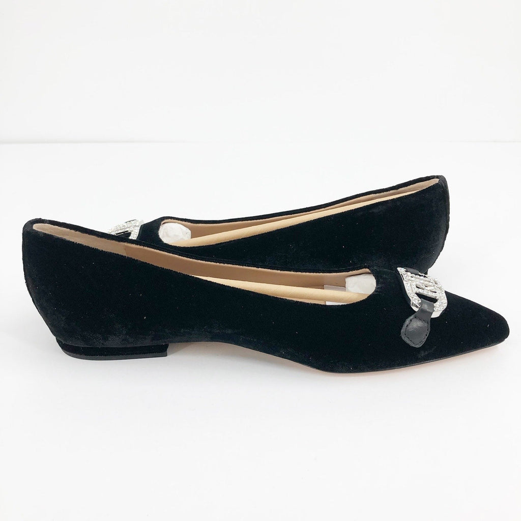 LAUREN RALPH LAUREN Lilah Velvet Ballet Flat Size 6 Black Pointed Toe Logo NWOB