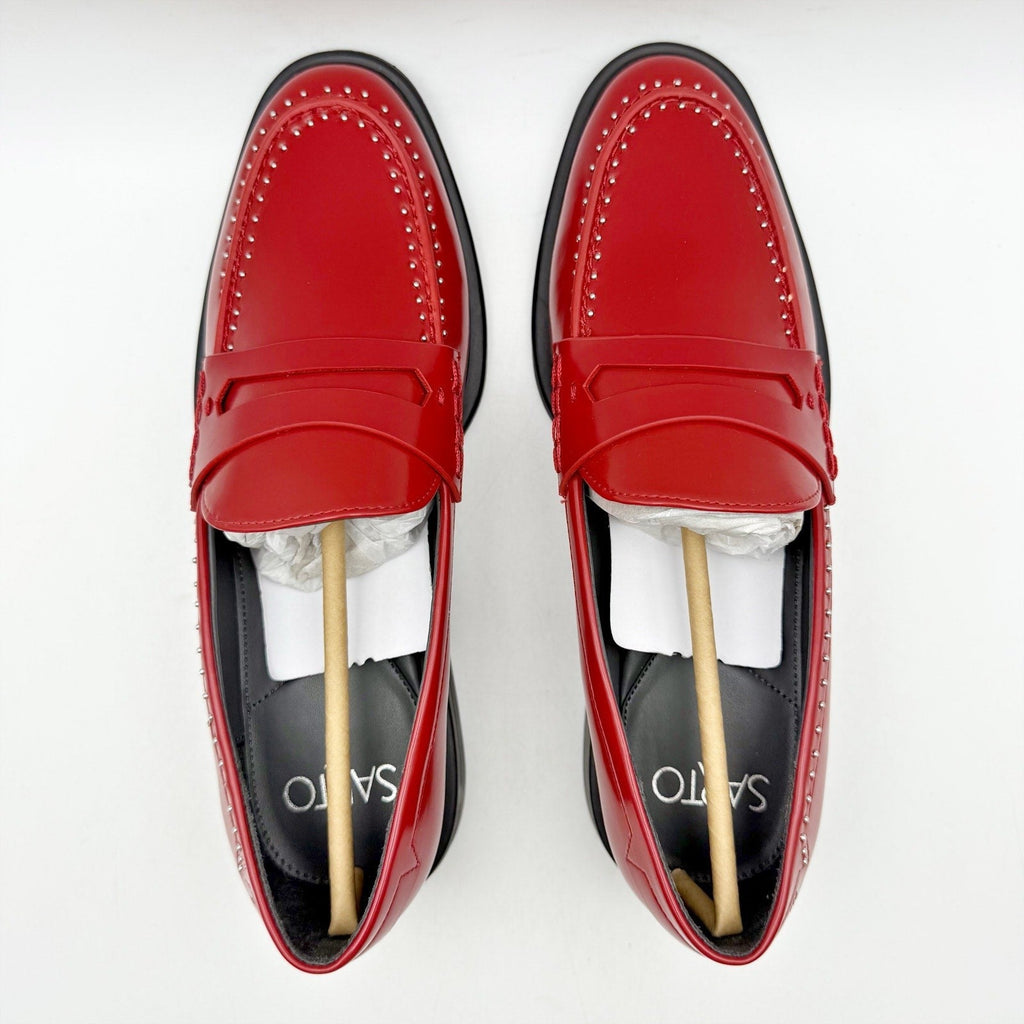 Franco Sarto Womens Eden Studded Loafers Size 6.5 M EU 36.5 Red Slip On NWOB