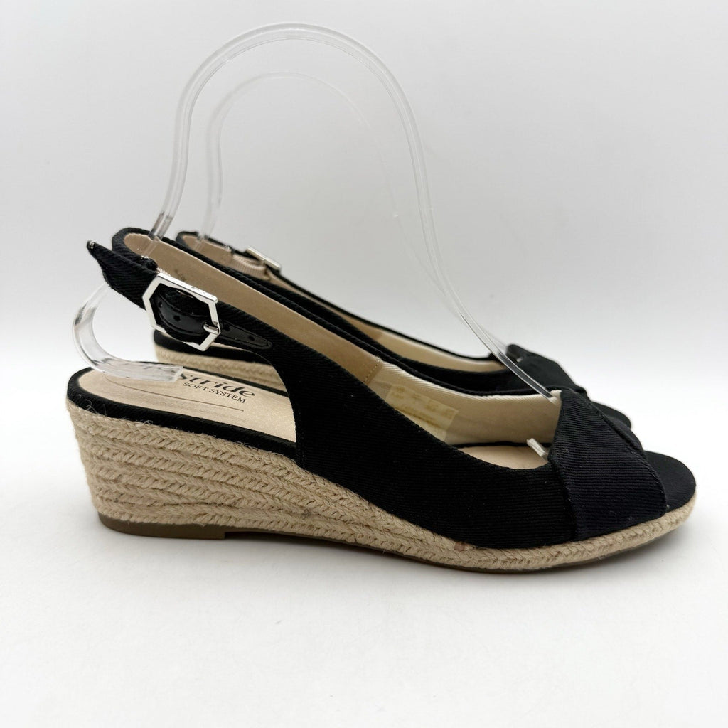 LifeStride Womens Socialite Wedge Sandals Size 6.5 M EU 36.5 Black Canvas NWOB