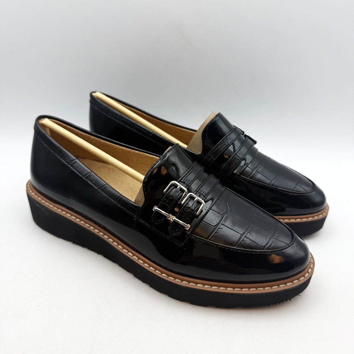 Naturalizer Womens Eiffel Loafers Size 8.5 38.5 Black Vegan Patent Leather NIB