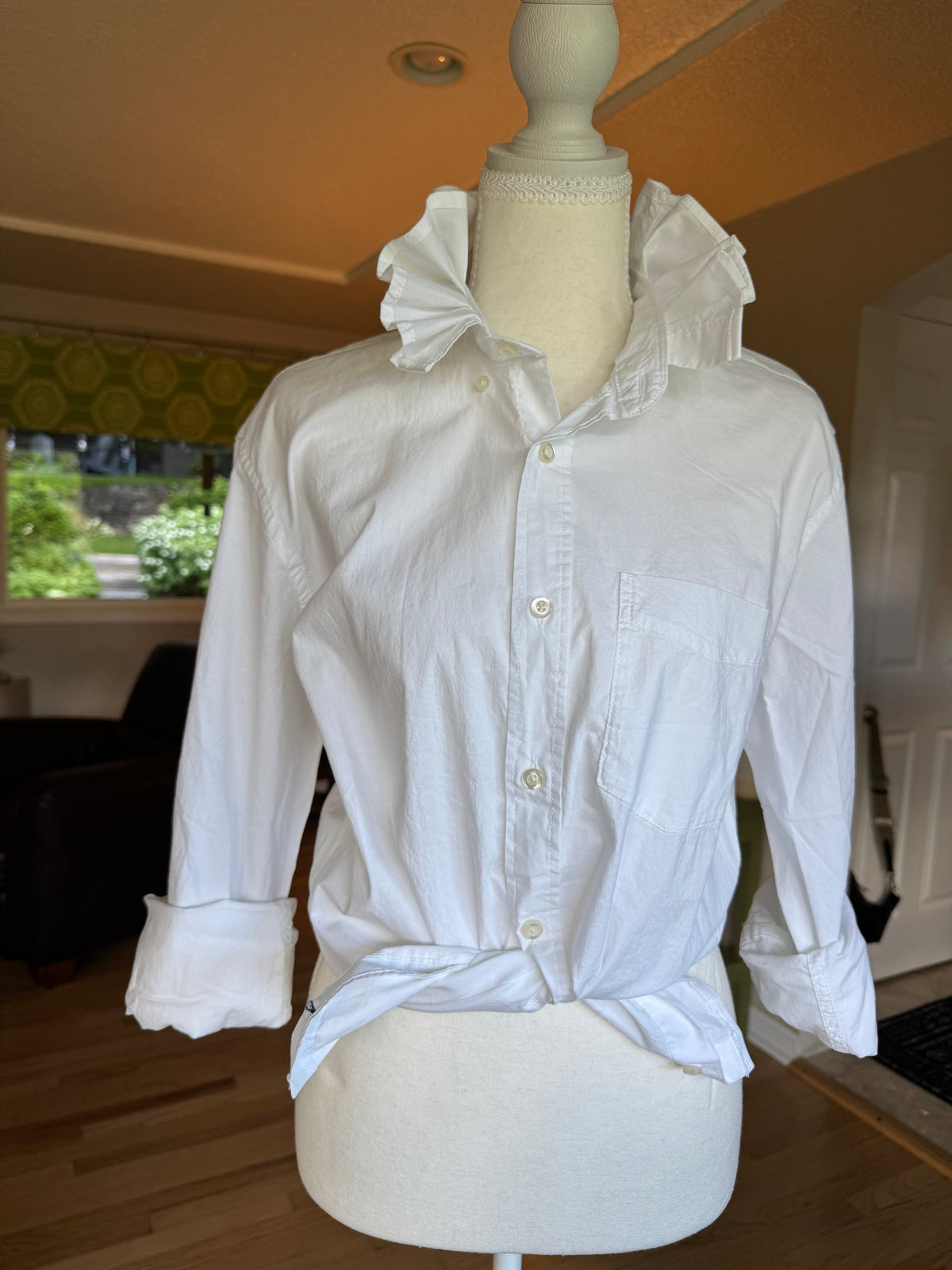 Bianca - White - Brand New Gap Upcycled Men's shirt with Ruffle Collar